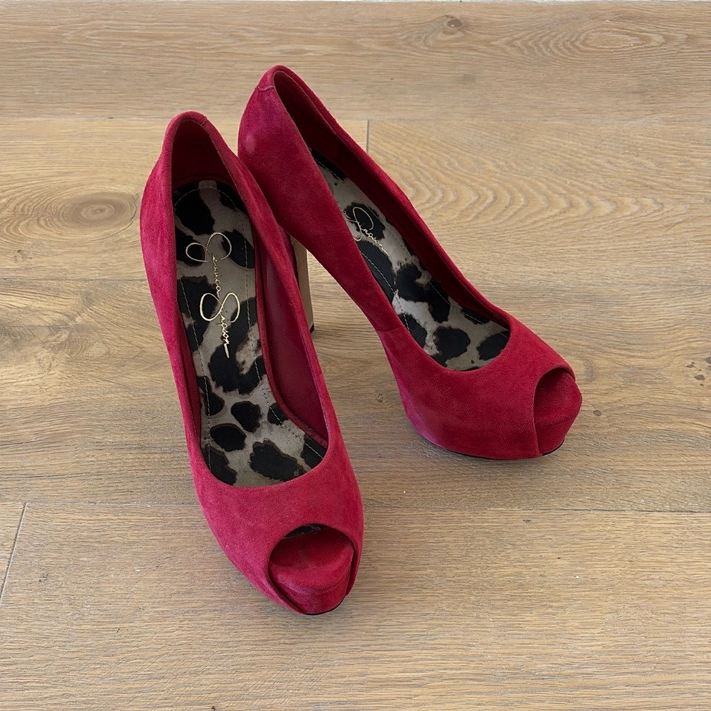 Jessica Simpson Bold Red Suede Peep-Toe Heels